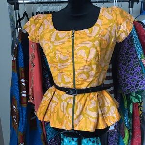 African Print Peplum blouse with Front zipper